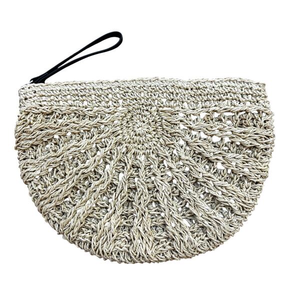 Aerie wristlet woven straw zipper top semi-circle shape casual summertime purse - Picture 2 of 8